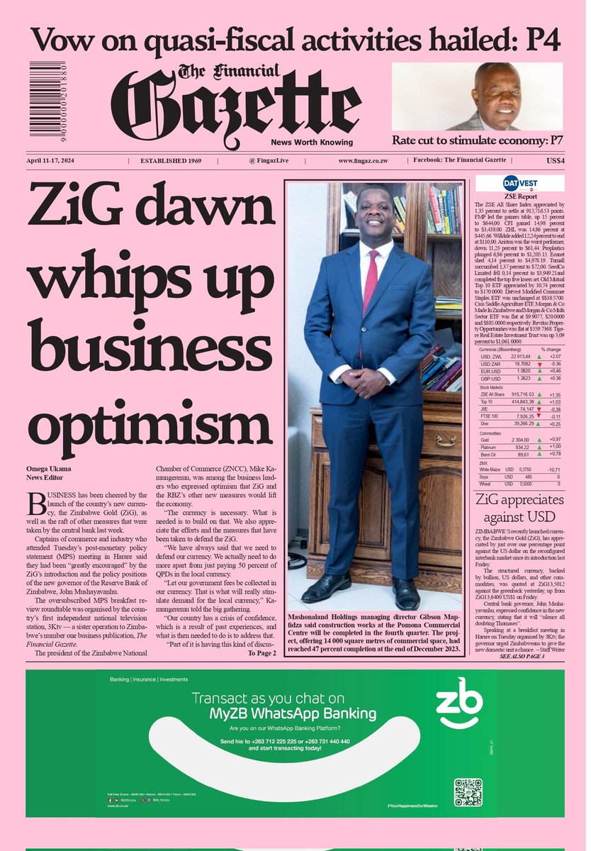 Pafeya ZiG ragamuchirwa nenyika yose. #WeLoveZiG #WeTrustZiG @ReserveBankZIM @bbmhlanga @BuheraWestCCC