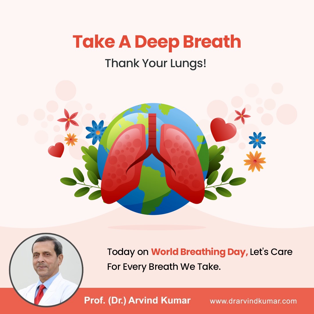 Amidst the complexities of lung care, let's remember the simple power of each breath. 💨🫁 Happy World Breathing Day from our team dedicated to respiratory health. 💙🙌 #LungCare #WorldBreathingDay #Breathing #SafeBreath #DrArvind #Medanta