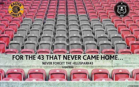 Remembering our fallen soldiers.

The most sad & depressing day in our South African football circle.. Ellis Park Stadium.

Repost to show solidarity. 🕯🙏❤️  #EllisPark43