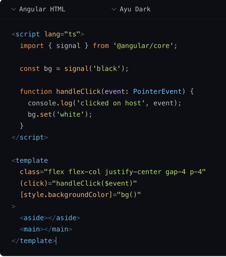#angular #analogjs #sfc
use `<template>` tag to declare host bindings and host listeners? Yes please.

before / after