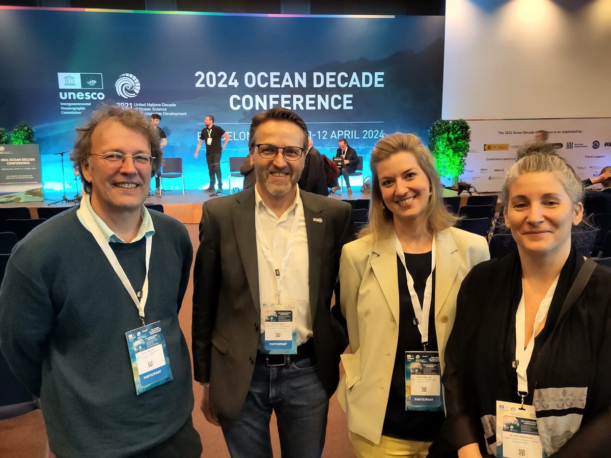 Hola! from Barcelona. ZMT marine scientists Hauke Reuter, Martin Zimmer, Carolin Müller & Véronique Helfer at the @UNOceanDecade conference.⏰Join the @jpioceans & ZMT 'Blue Carbon Dialogue' on April 12 at 8:30 am. jpi-oceans.eu/en/blue-carbon…