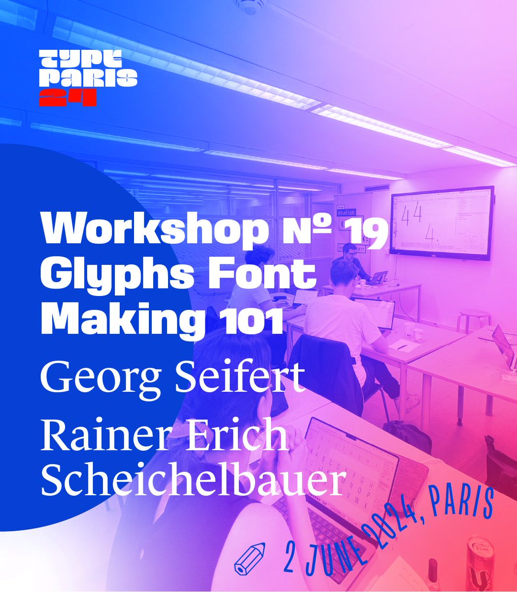 TypeParis Now25 Graphic & Type Conference (@typeparis) on Twitter photo Register now to TypeParis Workshop Nº 19 Font Making 101 on 2 June 2024 with <a href="/mekkablue/">mekka blue</a> <a href="/schriftgestalt/">schriftgestaltung</a> <a href="/glyphsapp/">Glyphs3.app</a>. Save €40 on the group purchase with #Now24 ticket using coupon GLYPHSNOW24
typeparis.com/courses/worksh… Register now to TypeParis Workshop Nº 19 Font Making 101 on 2 June 2024 with <a href="/mekkablue/">mekka blue</a> <a href="/schriftgestalt/">schriftgestaltung</a> <a href="/glyphsapp/">Glyphs3.app</a>. Save €40 on the group purchase with #Now24 ticket using coupon GLYPHSNOW24
typeparis.com/courses/worksh…