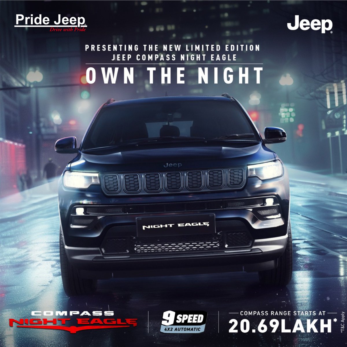 Upgrade to the future with the latest and newest launch from the Jeep Compass legacy, Night Eagle, own the night!

#Pridejeep #PrideJeepHyderabad #jeepcars #jeeplife #JeepJubileeHills #JeepGachibowli #JeepWarangal #Jeeplbnagar #jeepcompass #nighteagle #jeepcompassindia