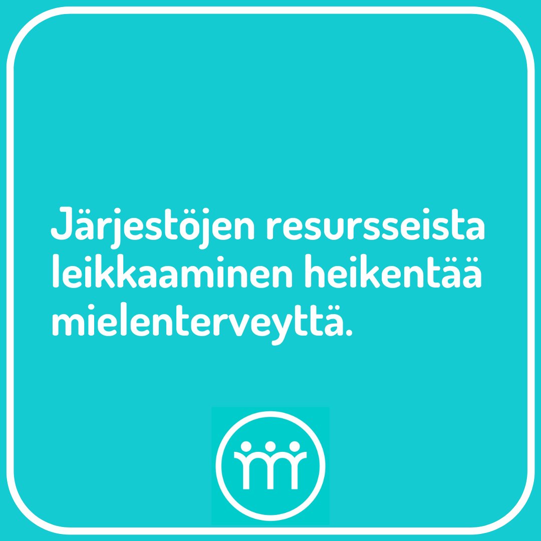 Järjestöjen resursseista leikkaaminen heikentää mielenterveyttä Suomessa. Leikkaukset lisäävät julkisten palvelujen kuormitusta ja yhteiskunnan kustannuksia.
#kehysriihi 
#mielenterveys 
#järjestöt 
#OnneksiOnJoku 
hs.fi/politiikka/art…