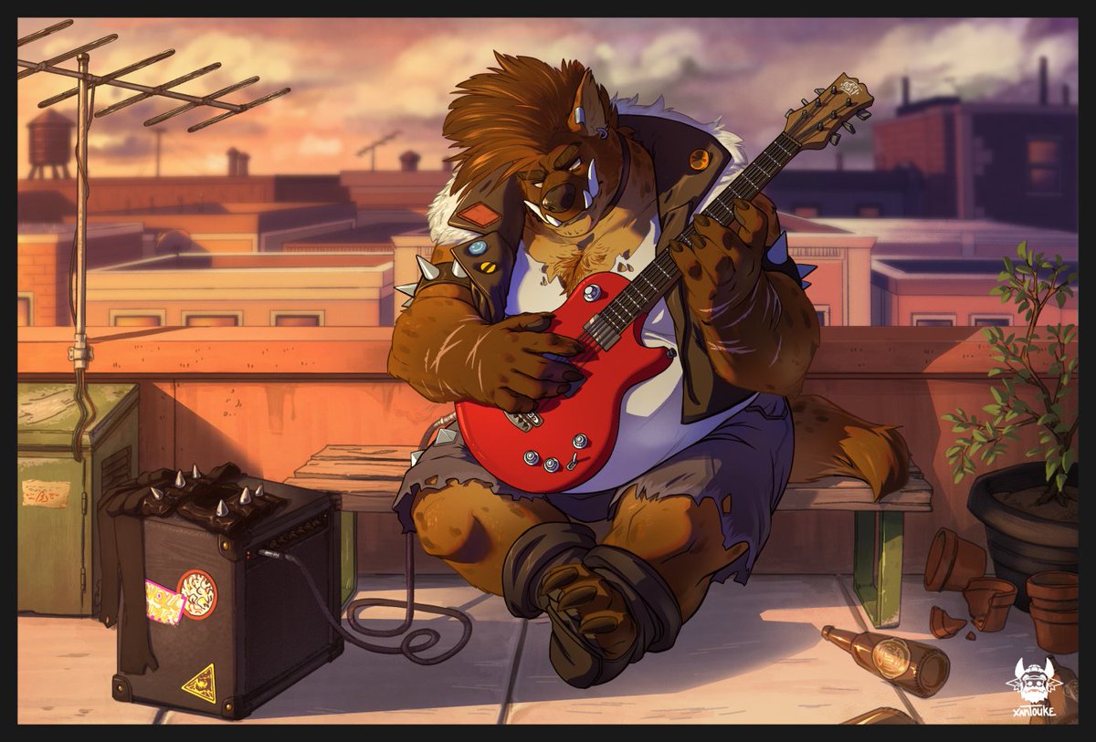 For a big brute, one who's built of walls, he struggles to temper his emotes... His guitar, his songs, are the things that keep him in check. Anything to push out his feelings. Song of choice here... Seether's Wasteland 🎨 👉 @Xantouke