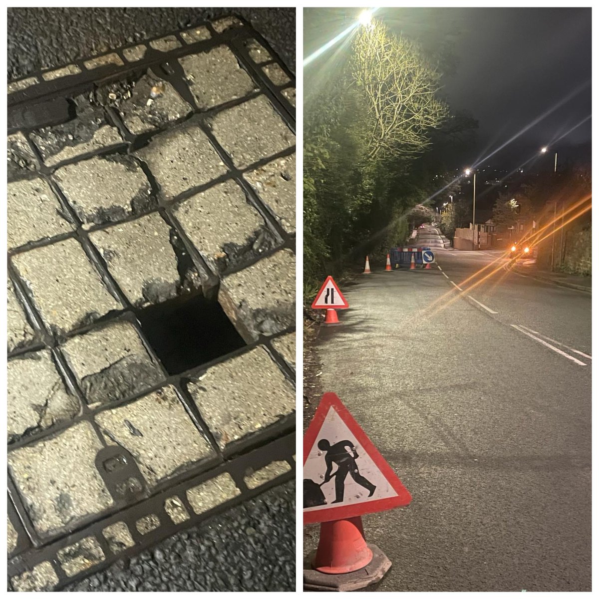 If you're using Kinghill Road this morning, please be aware of the warning signage close to the roundabout travelling down the hill from Bath Road and Okus Road, due to a damaged Thames Water manhole cover