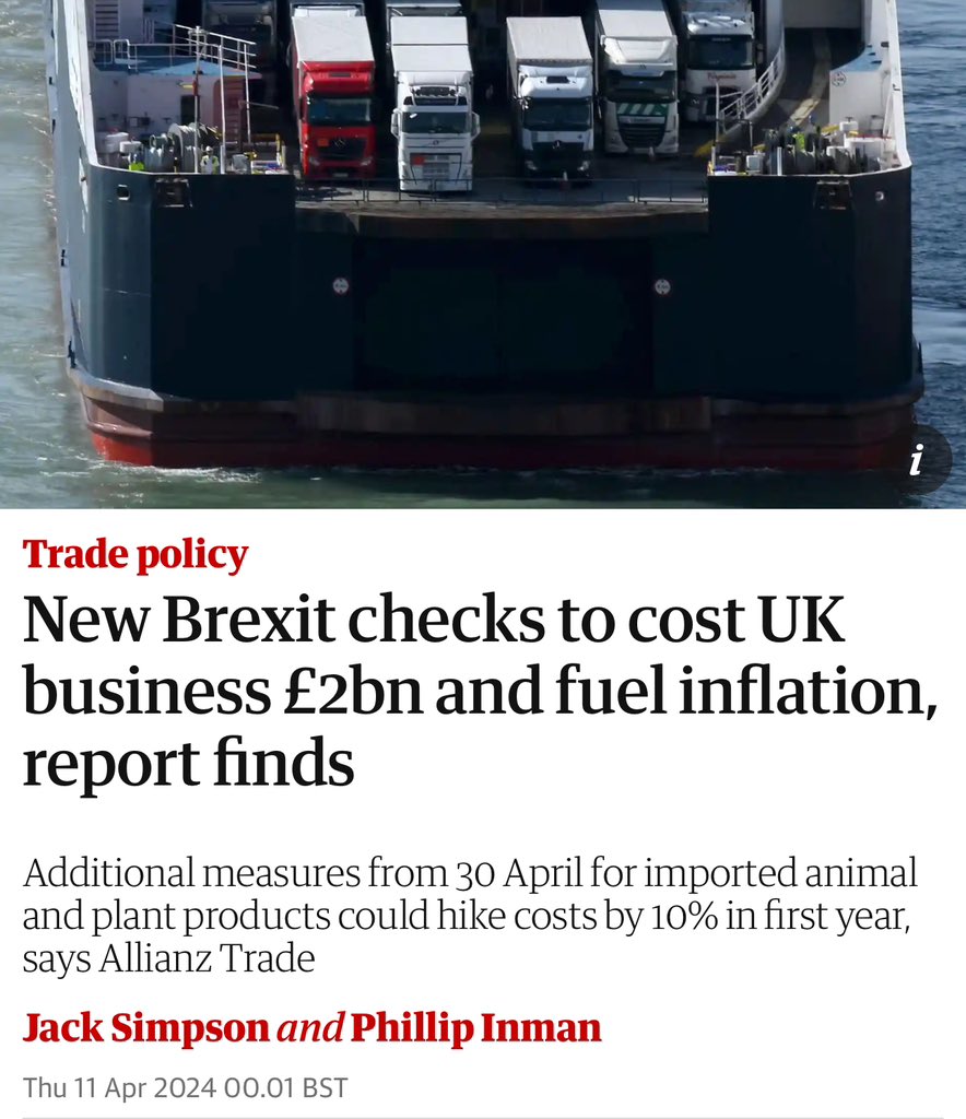 ⚠️ New Brexit UK border controls will cost British biz £2bn and fuel higher inflation, new report warns UK-EU trade will be damaged as a result. ⚠️ The insurer Allianz Trade said the controls agreed under Boris Johnson’s Brexit deal could add 10% to import costs over the first…