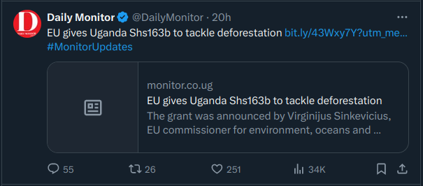 Just within the media, we have so far lost Ush. 4bn of the EU grant meant for tackling deforestation. This is Uganda, the home of... (complete the sentence).