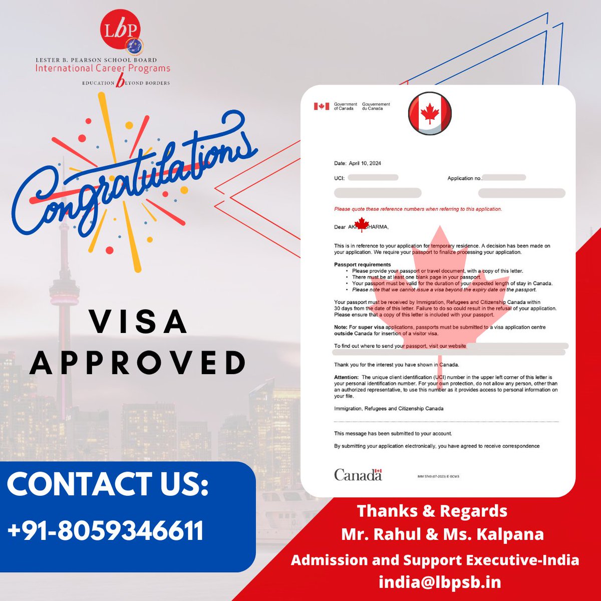 🇨🇦 🇨🇦 Canada Study Visa Approval 🇨🇦 🇨🇦

Mr. Vishal Manocha Congratulates Akhil for getting a Study visa approved 🇨🇦 🇨🇦

.
#networthimmigrationsolutions #workpermit #bhfyp #foryou #canadalifestyle #studypermit #visitorvisa #canadavisa #canadavisitorvisa #visitorvisacanada
