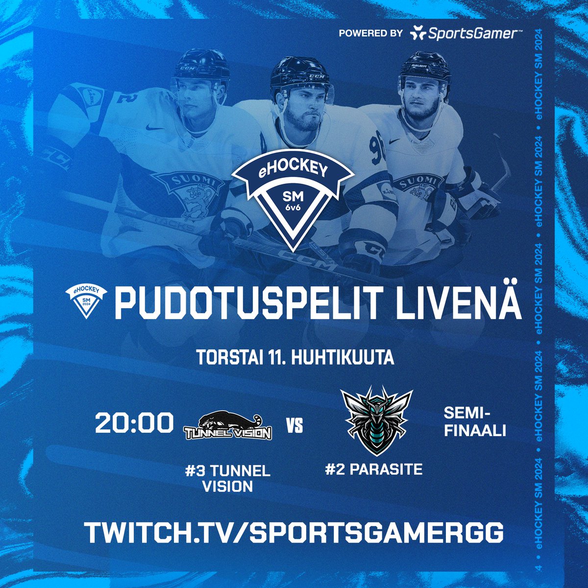 🇫🇮 Huippupelit tänään ruudussa kun ECL-finalistit kohtaavat - Änärin 6v6 SM-kisoissa pelataan tänään finaalipaikasta - tervetuloa mukaan nauttimaan huippuviihteestä <a href="/JJSorjonen/">Julius Sorjonen</a> matkassa 20:00! 

📺 twitch.tv/sportsgamergg

🏒@TUNNELVISIONNHL vs Parasite (ex hREDS)

#eHSM2024
