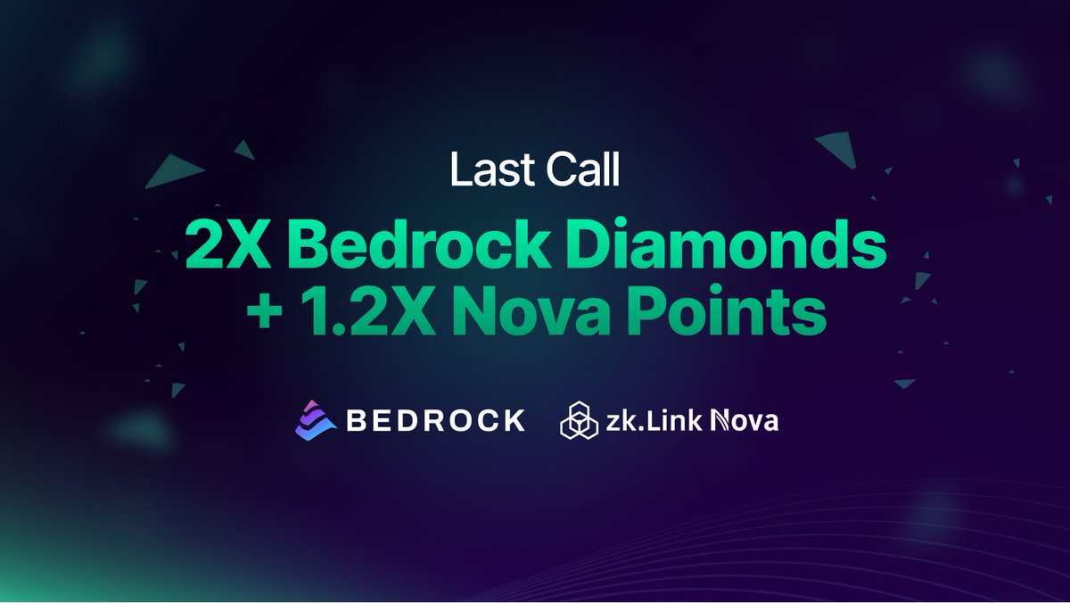 Boost your rewards on #zkLinkNovaAggParade before it ends tomorrow! 🚀 Collect a dazzling 2X Bedrock Diamonds and earn additional 1.2X Nova Points. Hurry and restake and deposit $uniETH on @zkLinkNova now! 💎
