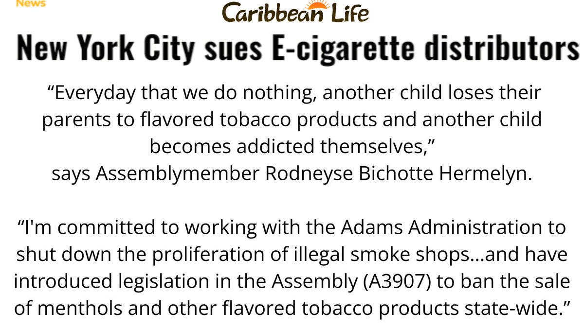 Big Tobacco is hooking a new generation into a deadly cycle of addiction with flavored e-cigarettes. I commend @NYCMayor for taking action & am legislating to ban flavored tobacco sales statewide. Read more via @CLifeNews⤵️ caribbeanlife.com/new-york-city-