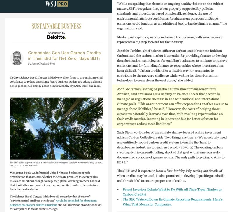 Investing in #decarbonization #innovation - @johnmcartesian @WSJ 'costs of hedging those exposures potentially increase over time, with resulting repercussions on their credit metrics. Investing in innovation is a far better solution for corporates to reduce these liabilities.”