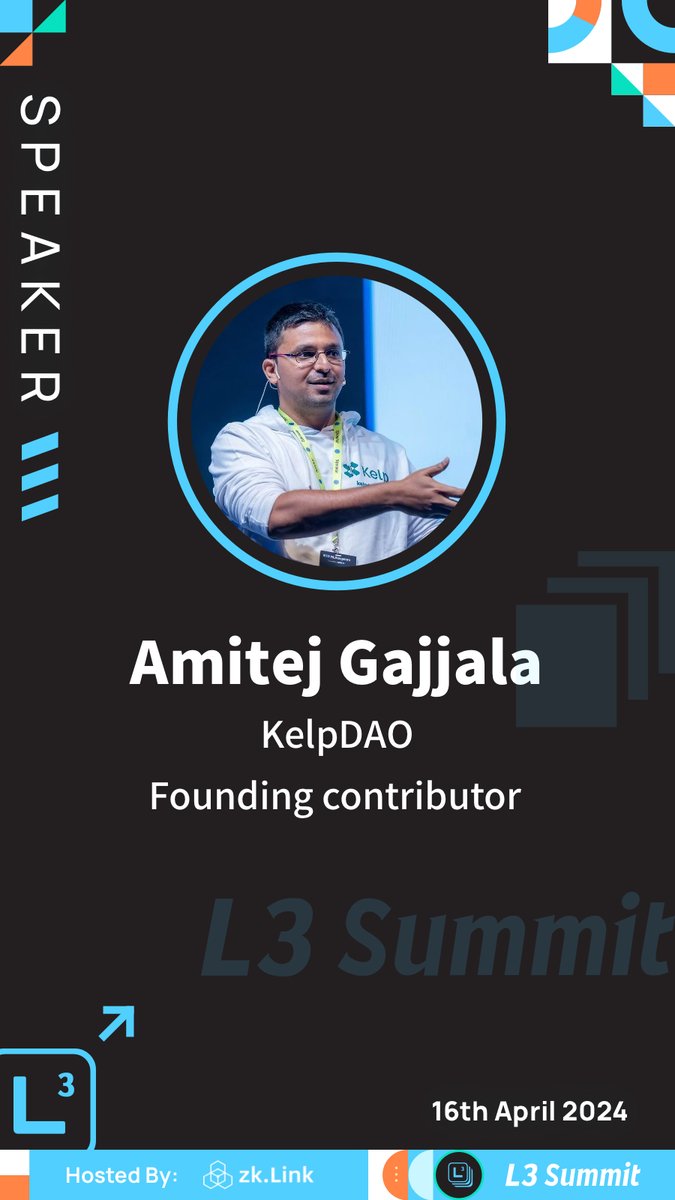 🚀We are grateful to have @GAmitej Amitej Gajjala, Founding contributor of @KelpDAO in joining @L3Summit #Token2049 Dubai! Session: Panel #3 13:30 - 14:15 “DeFi’s Next Chapter: LST, LRT & The Power Of Layer 3' #zkLink #layer3 ✨lu.ma/L3Summit-Dubai