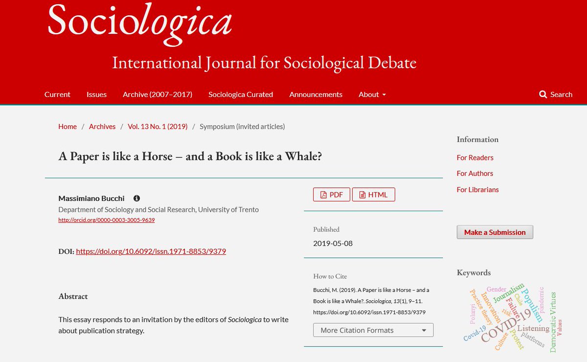 'A Paper is like a Horse – and a Book is like a Whale?': #academic life and #publication strategies. Tuesday 16 april, 11 am I will meet the graduate students of journalism and communication @uc3mFacultadHCD sociologica.unibo.it/article/view/9…