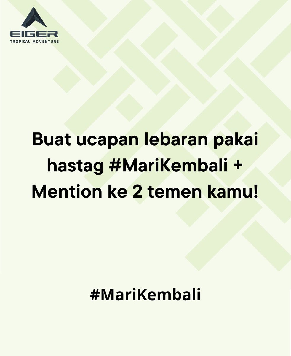 Reply dengan ucapan hari raya Idul Fitri pake hashtag "#MariKembali" dan dapatkan kesempatan bawa pulang salah satu koleksi SAFAR! 

Pastikan kamu:

- Follow 
- Like &amp; retweet tweet ini 
- Tag 3 orang teman kamu

Periode 11-15 April 2024

#IdulFitri1445h #EigerAdventure