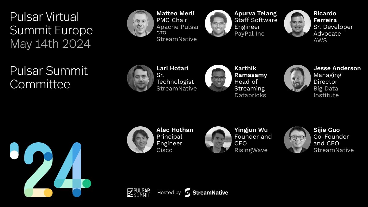 apache_pulsar's tweet photo. 🎉 We are thrilled to unveil the members of our 2024 Pulsar Summit Program Committee! 🌟 These individuals from #AWS, #StreamNative, #Databricks, #PayPal, #BigDataInstitute, and #RisingWave are at the forefront of data streaming innovation. Register now! https://t.co/C6Yh8AJtN4 https://t.co/KLDsL7hvrk