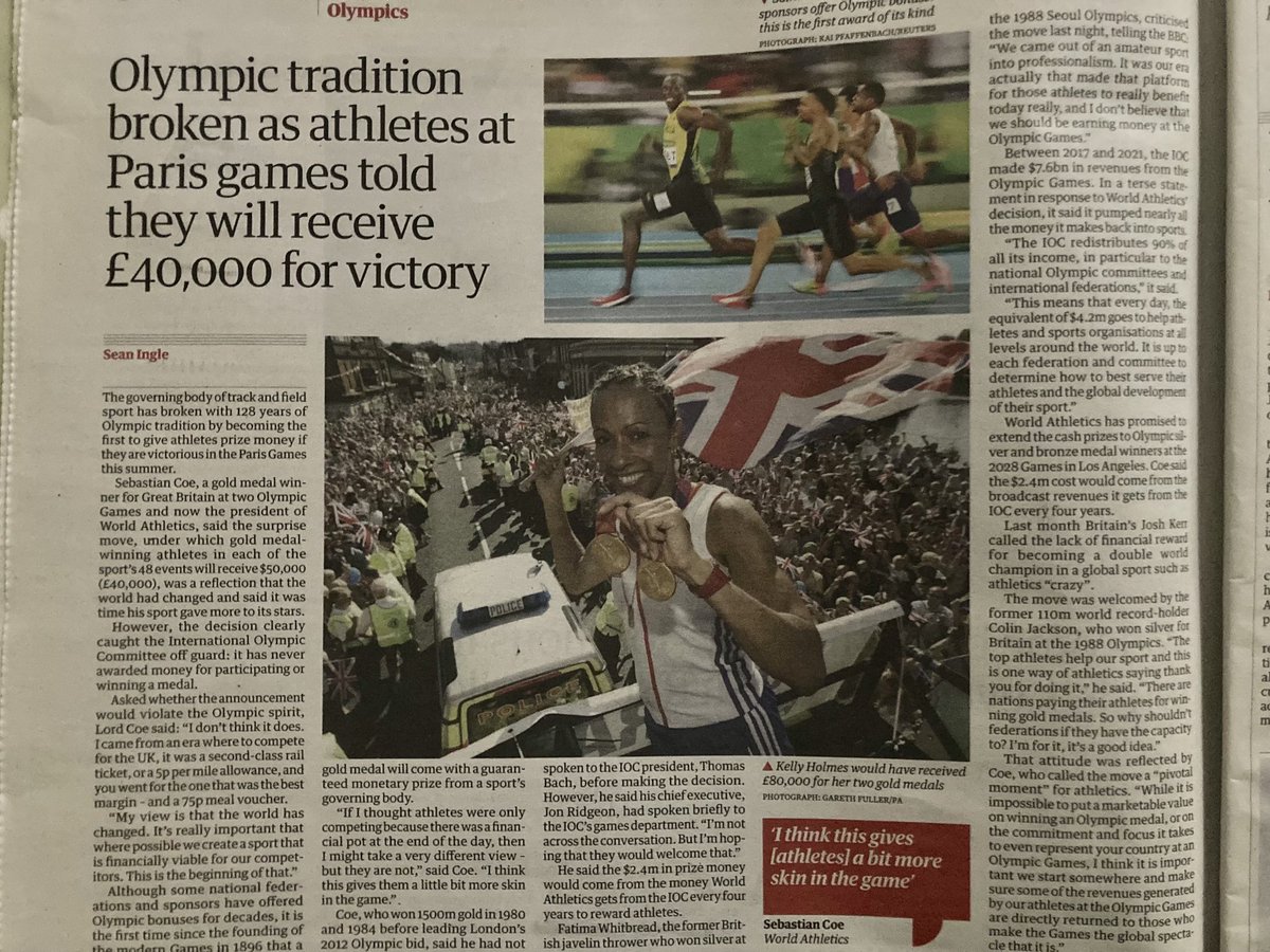 This is such a bad idea from Seb Coe and World Athletics. One of the great things about the Olympics is that gold medals for the 100m sprint and the canoe slalom have the same intrinsic value. Now, for the first time, they don’t.