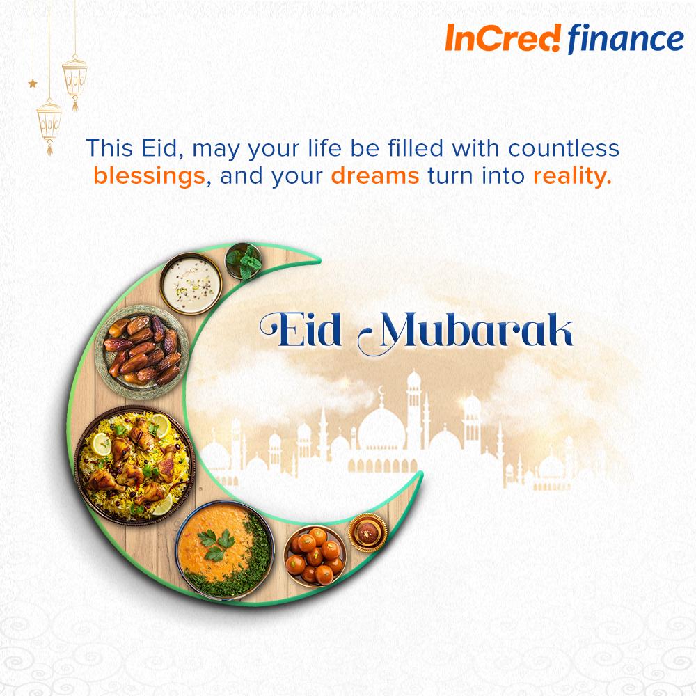 May the blessings of Eid bring your aspirations to life and help you grow your business. Eid Mubarak! 🌙💫✨🥘 To learn more about our InCred Restaurant Loan - bit.ly/3TcMpWL . . . #InCredFinance #Fintech #Loans #EidMubarak #Eid2024 #EidUlFitr #RamadanKareem #HappyEid
