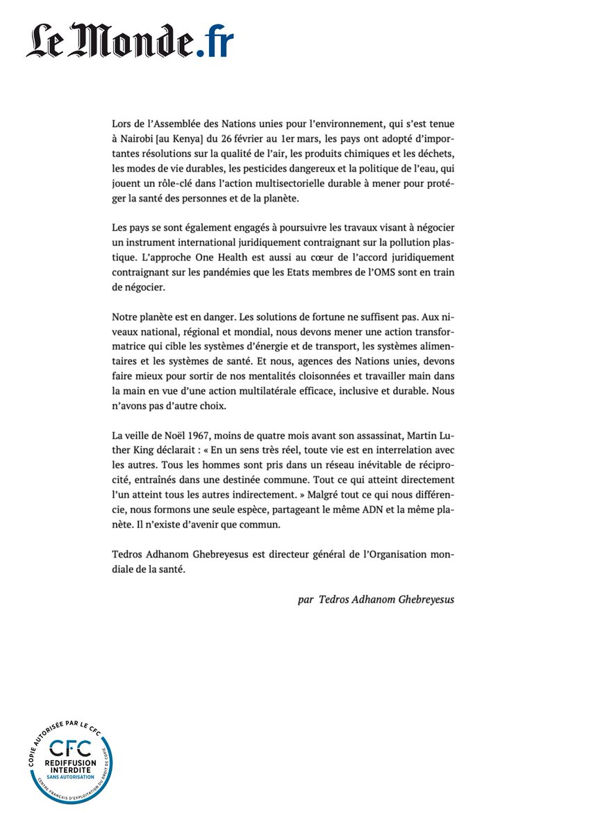 La tribune de @DrTedros @lemondefr👇rappelle très justement le lien direct entre le dérèglement climatique et la santé ! La question environnementale est centrale dans l’objectif de rendre la #Sante accessible à tous, raison d'agir du @Groupe_VYV et de ses mutuelles. Notre