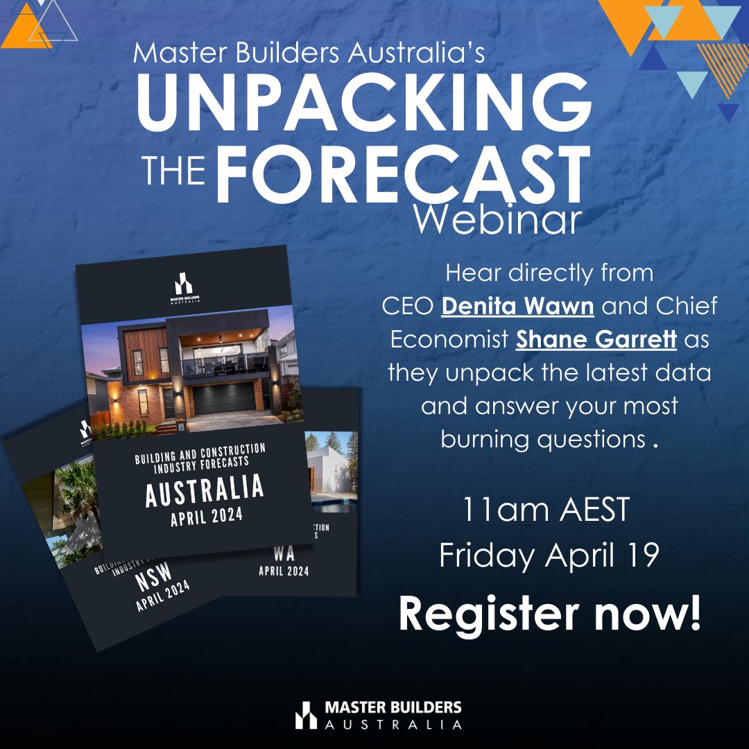 Join CEO Denita and Chief Economist Shane at out upcoming webinar to unpack the full MBA Building and Construction Industry Forecasts for April 2024. The webinar will be on Friday 19 April at 11am. Register now at us02web.zoom.us/.../881.../WN_…
