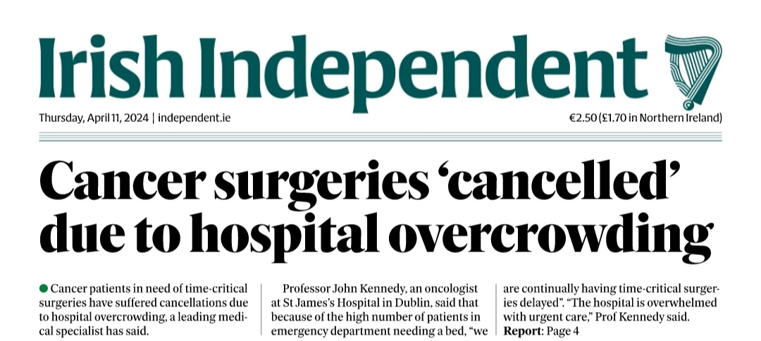 Time-critical cancer surgeries cancelled due to trolley crisis as hospitals ‘overwhelmed’ with urgent care, expert warns

He added that only around 2pc of cancer patients in Ireland had access to clinical trials, when the figure should be as high as 10pc

#HealthCrisis #Cancer…