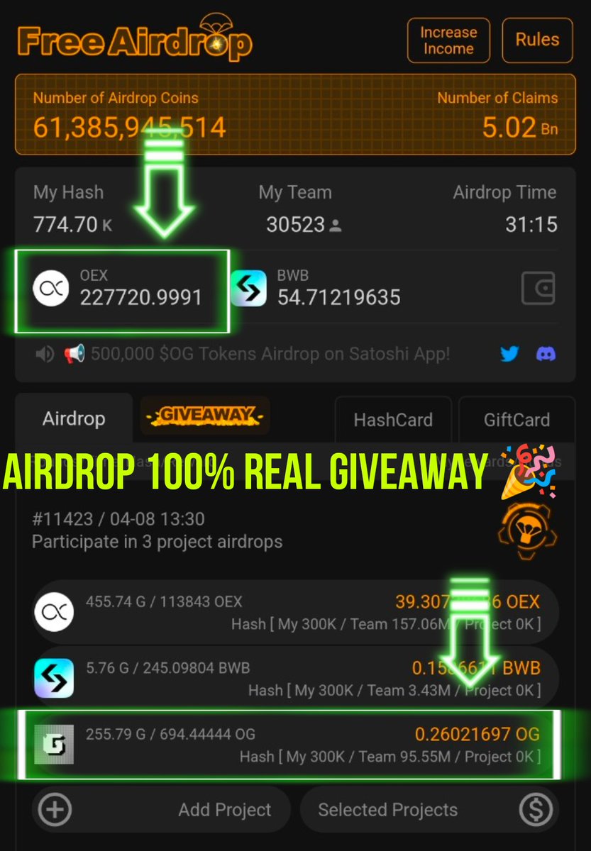 $OEX LISTING COUNTDOWN START 

🔶 10,000 $OEX 🔶 GIVEAWAY for Early 1000 Winners 🏆

🏆 1 $OEX price Can be $11-$21 🤑

Mandatory Task only - 

Follow <a href="/SatoshiAirdropX/">Satoshi App ( CORE + OEX )</a>
<a href="/Harshal_Shisode/">Harsh Crypto India</a>

LIKE ❤️ ReTweet 🔃 Comment 🖋️

#Satoshi #Mining #Airdrop #OG #OEX #CORE #Bitcoin #Crypto #BWB