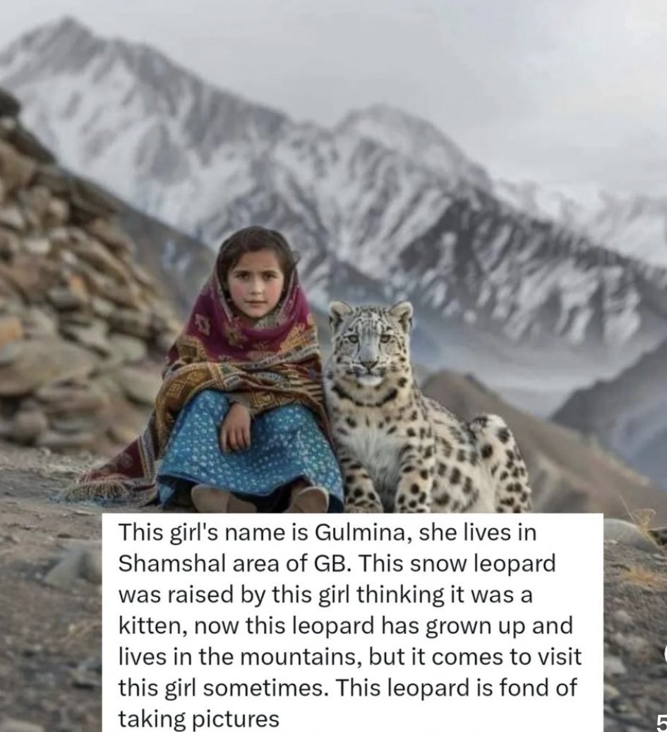 Not all is true about social media. This pic of a girl with snow leopard is viral on all platforms. With an emotional story. But it is a AI Generated Picture.