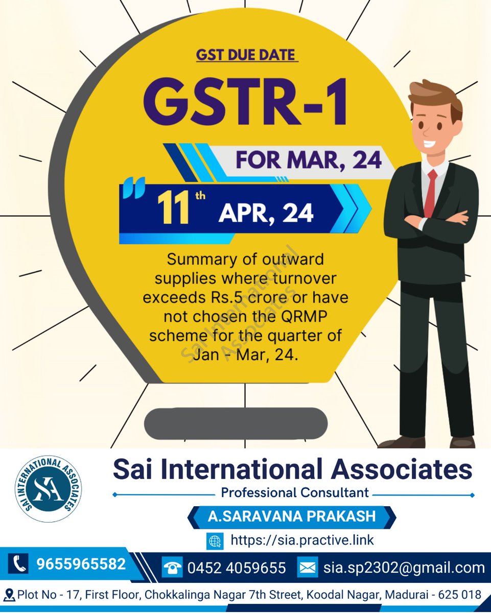 GSTR 1 for the month of March 2024 #GSTDueDate