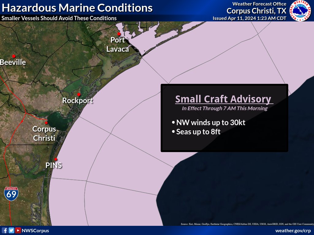 A Small Craft Advisory remains in effect through 7 AM for the coastal waters as winds and seas remain elevated. Conditions will improve through the morning hours.