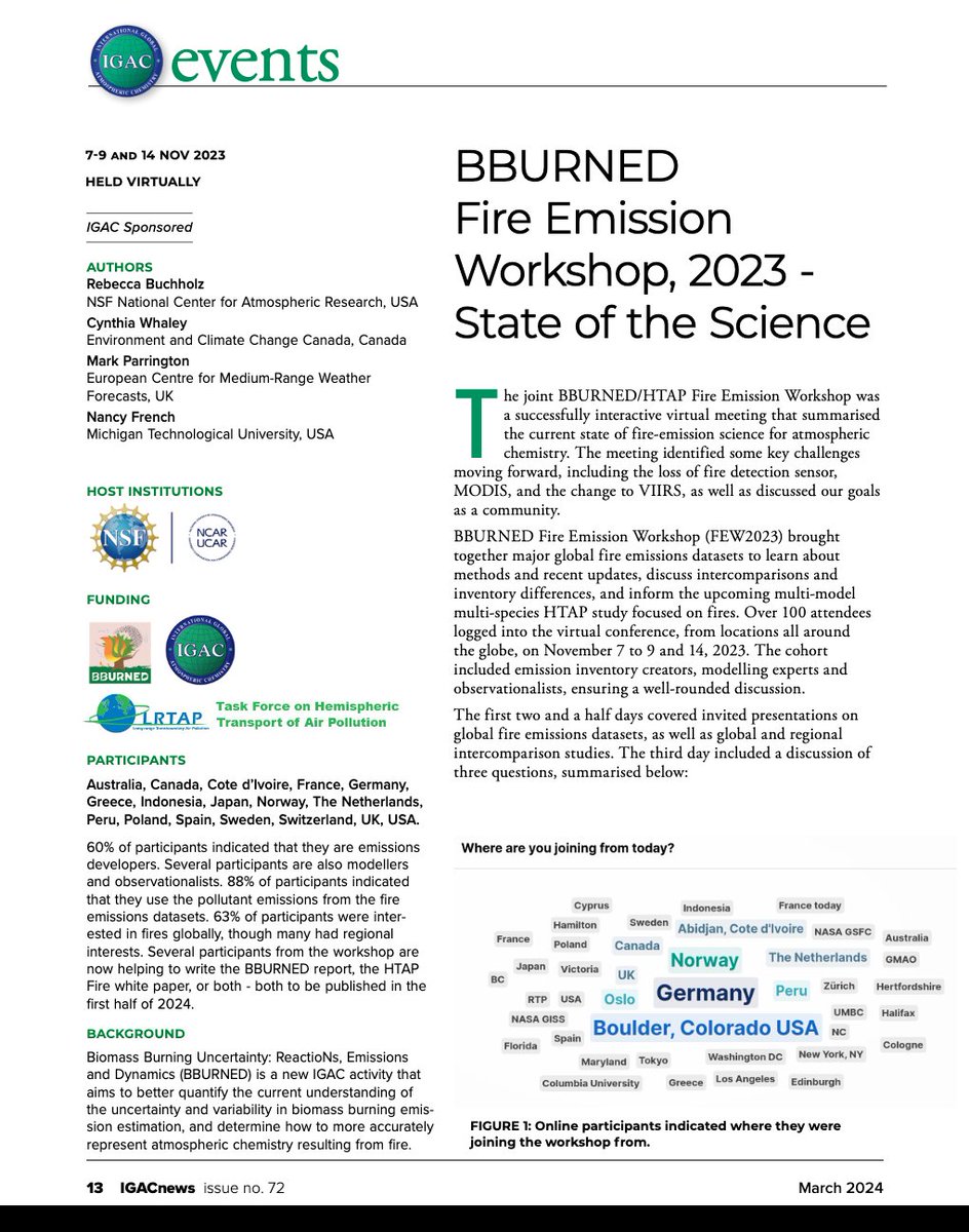 A short report on our BBURNED Fire Emissions Workshop in November 2023 is in the March 2024 issue of the @IGACProject newsletter igacproject.org/sites/default/…. A more detailed report is in preparation but this provides an overview of the topics covered and the challenges to come.