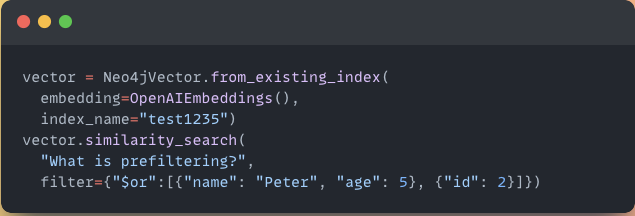We've added support for metadata prefiltering in @LangChainAI for @neo4j vector index. Under the hood we use parallel runtime in a combination with exact nearest neighbor calculation! Let me know how you are using metadata filtering in your applications!