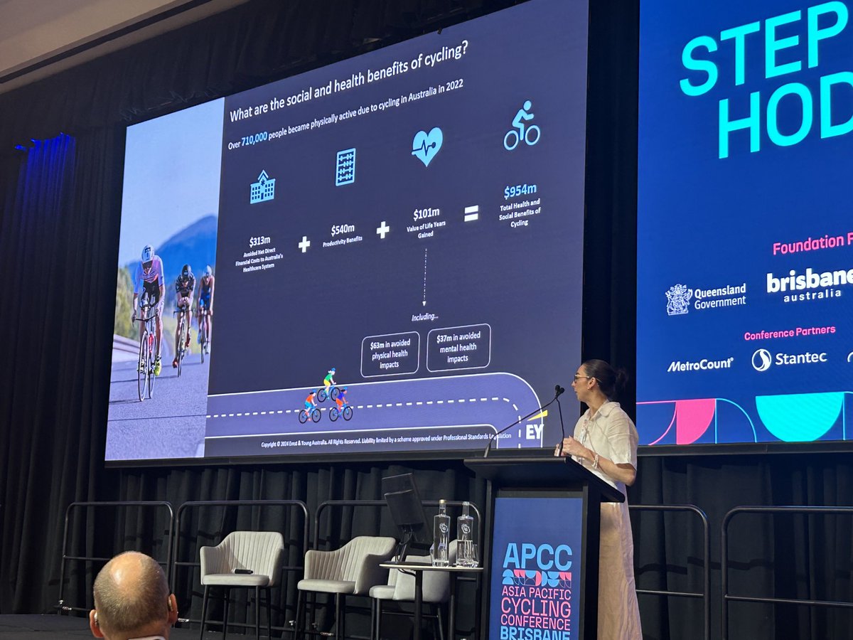 Bike riders contribute almost $1billion positive health and social benefit to the aust economy #apccbrisbane ⁦@EYnews⁩