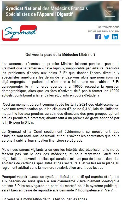 🚩 Communiqué de presse du Synmad  Qui veut la peau de la Médecine Libérale ? buff.ly/3Ua3CSi
