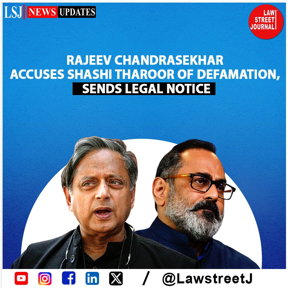 Union Minister #RajeevChandrasekhar has sent a legal notice to Congress leader #ShashiTharoor, accusing the Congress MP of making defamatory statements against him on a TV channel recently. @ShashiTharoor | @Rajeev_GoI | @BJP4India | @INCIndia