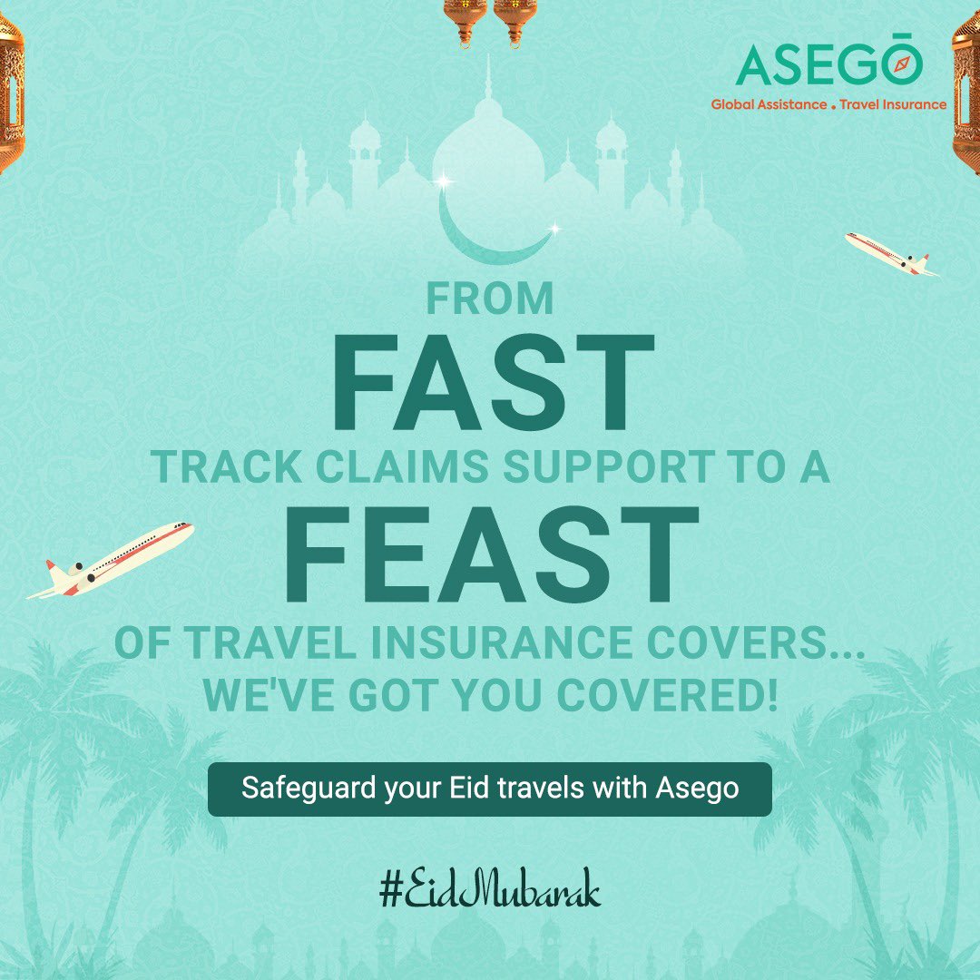 This #Eid, feast on our exclusive #travelprotection covers and enjoy #fastclaim support around the clock, because every journey with #Asego is a celebration of cherished memories and unforgettable moments ! 🎉🧳
#EidMubarak! 🌙

#TravelInsurance #OnlineInsurance #TravelAssistance