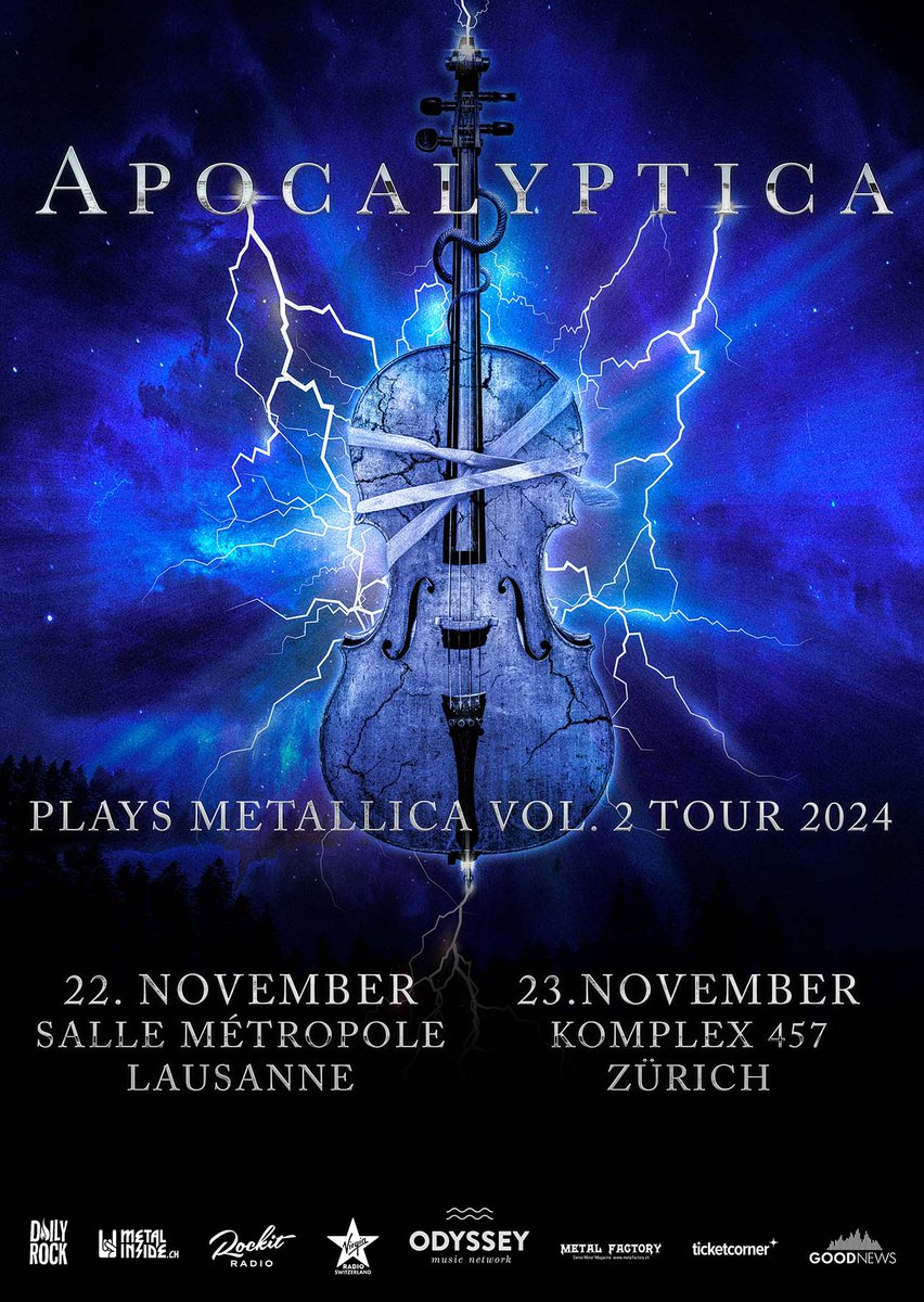 Good News Productions bringt euch im November gleich zwei mal Cello-Metal in die Schweiz! #apocalyptica #cellometal #sallemetropole #komplex457