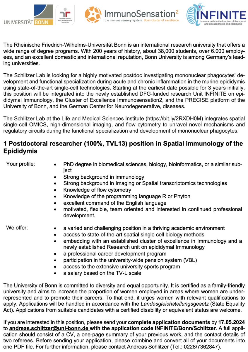 Here we go! A postdoc position on the spatial biology of inflammation within the epididymis is available now! This is a super exciting project investigating the regulation of inflammatory amplitude on the microanatomical level!