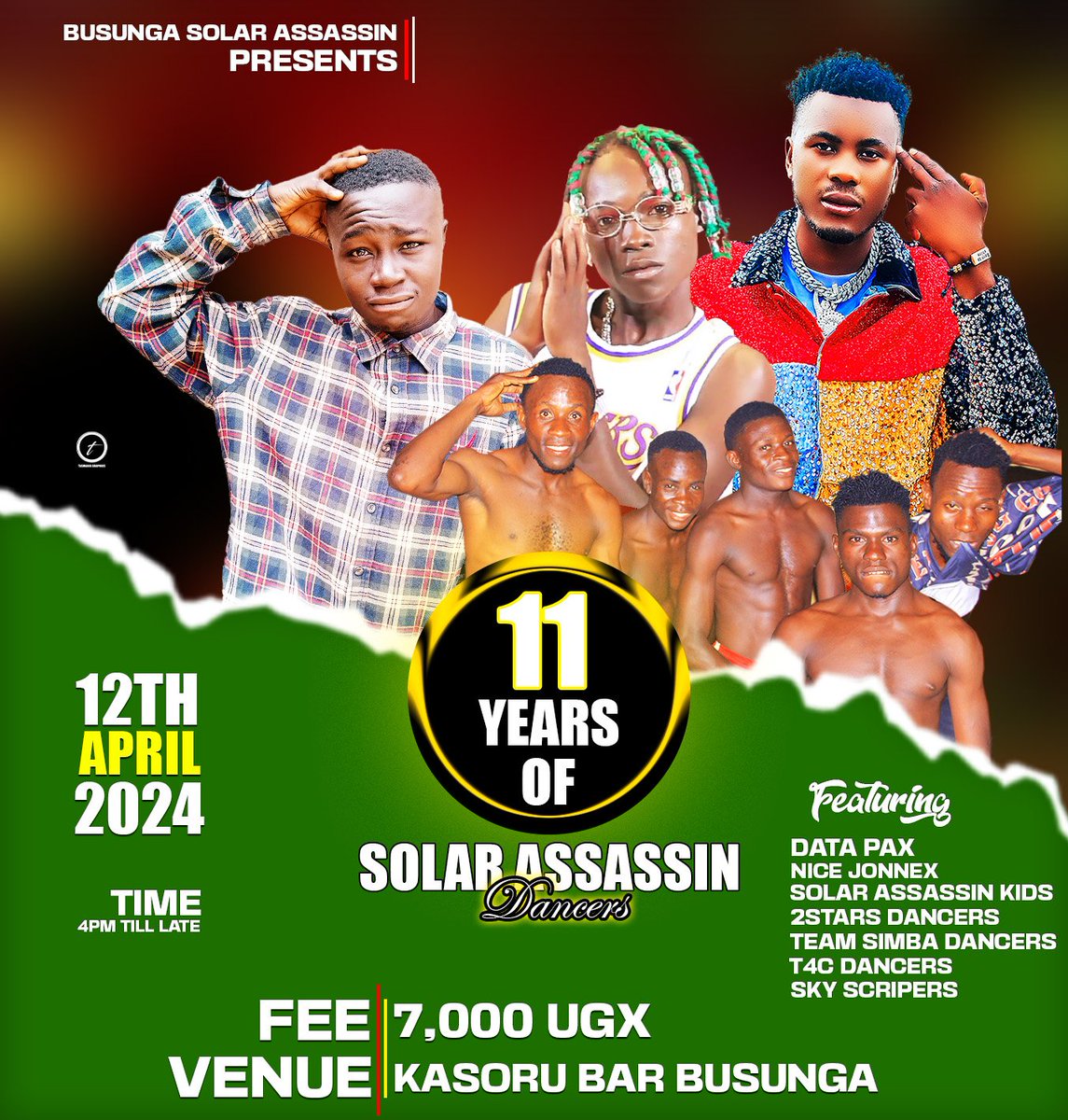 Our Busunga-Bundibugyo people, we are supporting our own Solar Assassin Dancer this Friday. 
They have Entertained us for 11 years, let's appreciate them. Kindly be there!  
'#One_Team_One_Goal'
'#Harnessing_and_Thriving_Talents'
'A Profitable Art and Fashion Industry for Us All'