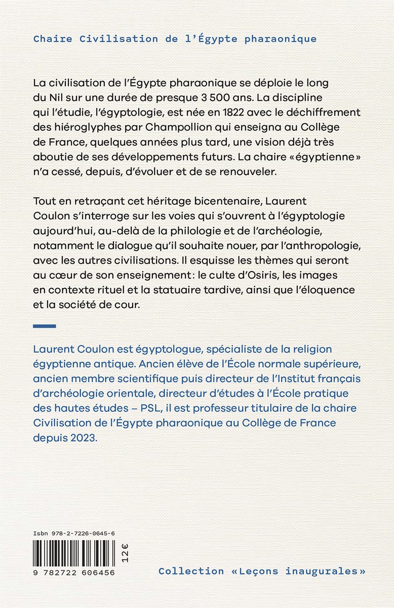 [#Parution] Laurent Coulon, “Les voies ouvertes à l’#égyptologie”, @EditionsCdF, coll. “Leçons inaugurales”, en librairie à partir d’aujourd’hui college-de-france.fr/fr/editions/le… @lcdpu @CoulonEPHE @cdf1530 #histoire #archéologie #anthropologie #religion #Osiris