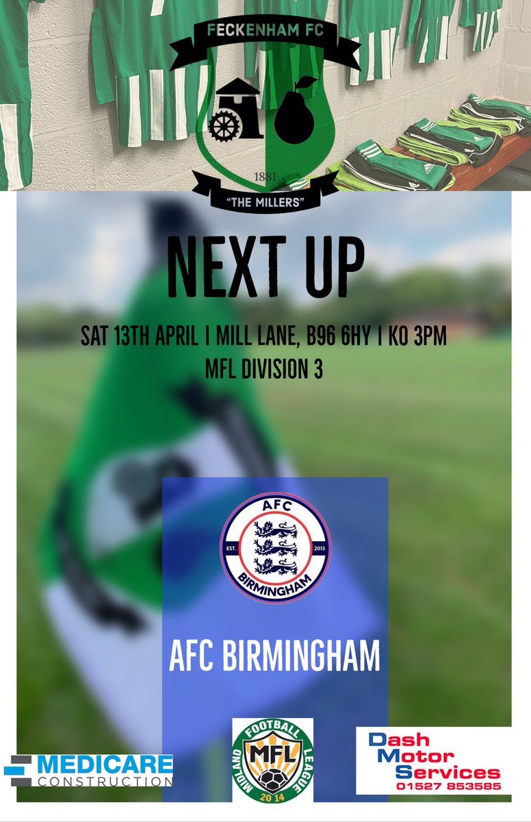 🟢⚽️⚫️ Next Up ⚫️⚽️🟢 We try again this weekend, hosting @AFCofficialsite at Mill Lane. The weather looks dry, so come on down and get behind the lads! Details below 👇 🗓️ 13th April ⏰ 3pm 🏟️ Mill Lane, B96 6HY 💷Free 🍺 Bar open! @MidlandLeague #UTM