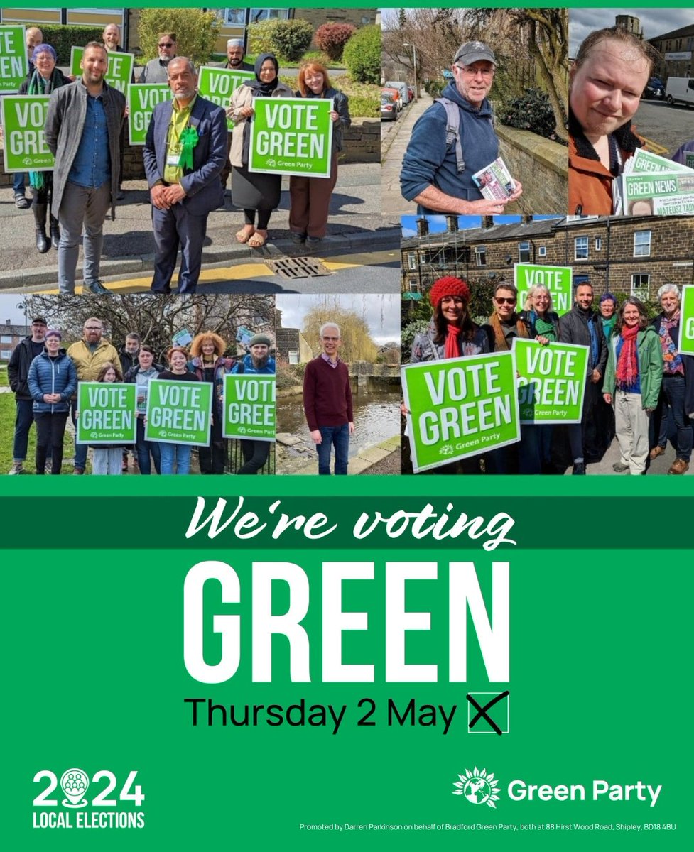 🗳 It's 3️⃣ weeks until the local elections. ✅ We're voting Green in #Bradford. ❓ How about you?