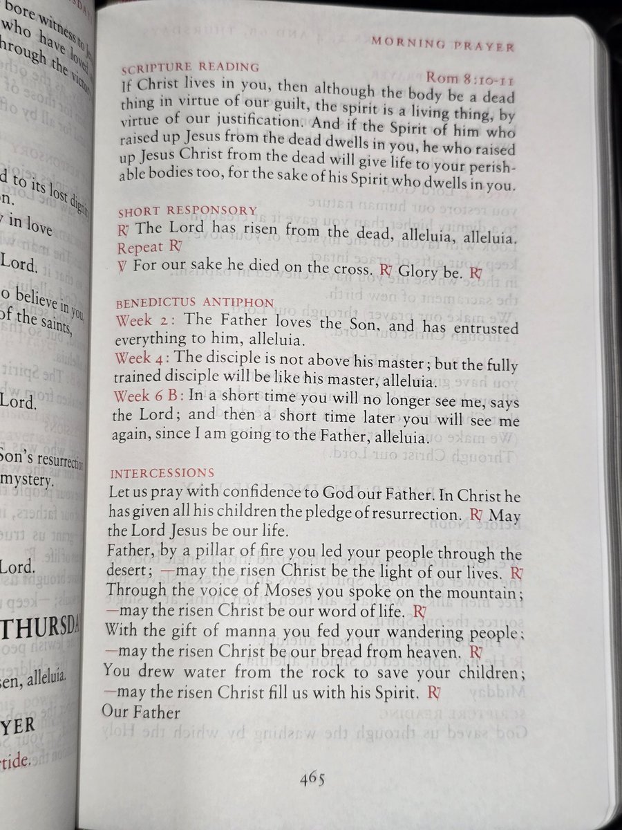 Thursday Of Week 2 of #EasterTide — #Lauds 
Let us pray with confidence to God our Father. In Christ, He has given All his children the pledge of resurrection. May the Lord Jesus be our life 🙏
#LiturgyOfTheHours
#DivineOffice
#CatholicTwitter