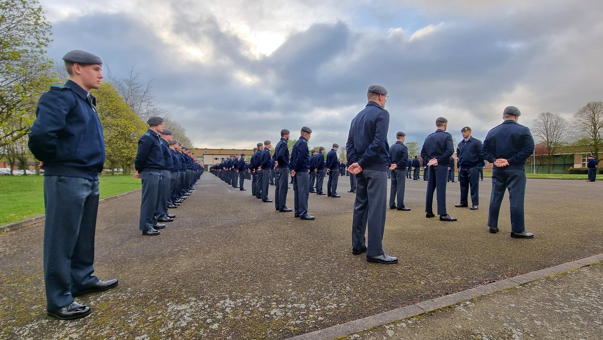 All of RAF Cosford's Avionics, Mechanical, Survival Equipment, and Weapons Technician apprentices muster for inspection prior to the beginning of the training day.
