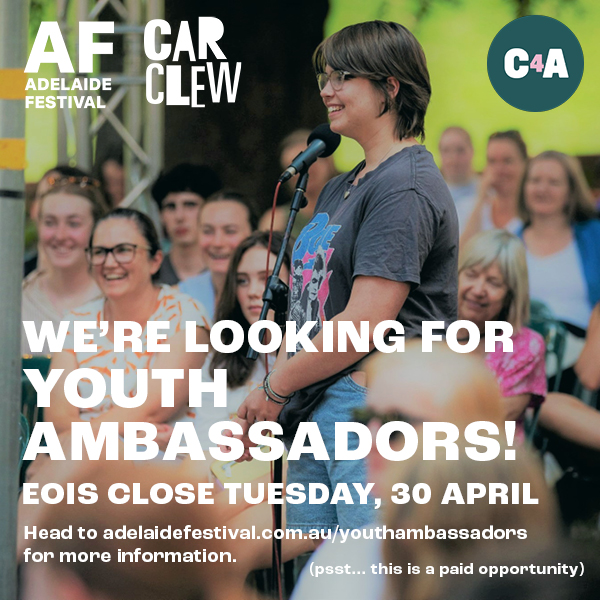 📣 We're looking for youth ambassadors! 📣 With @adelaidefest and @Carclew we’re looking for young people aged 12-25 (12-30 for First Nations people) who are passionate about the arts and young people’s voices. Interested? EOIs here: adelaidefestival.com.au/youthambassado…