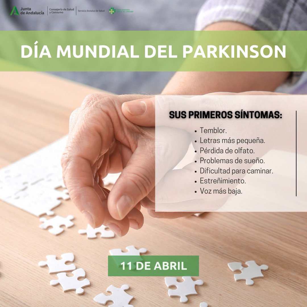 ℹ️ Hoy nos sumamos a la conmemoración del Día Mundial del Parkinson. Y te contamos sus primeros síntomas: 👉 Temblor 👉 Letras más pequeña 👉 Pérdida de olfato 👉 Problemas de sueño 👉 Dificultad para caminar 👉 Estreñimiento 👉 Voz más baja #ASNC