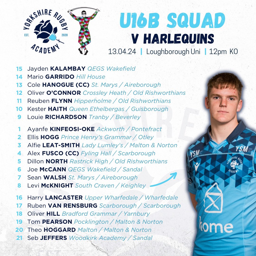 Academy coaches confirm squads to face a strong challenge in <a href="/QuinsAcademy/">Harlequins Academy</a> at Loughborough on Saturday

Congratulations to selected players &amp; a continued thank you to school, club &amp; pathway coaches support

🗓 Sat 13 Apr
🆚 Harlequins 🃏
📍 Loughborough Uni

#WeLeaveBetter