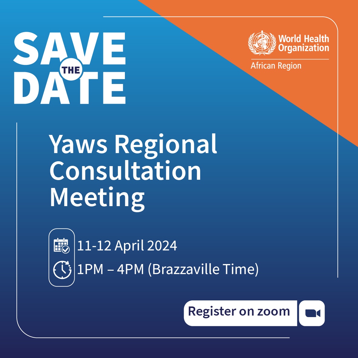 Join our virtual consultation on 11-12 April to accelerate yaws eradication efforts. Discussions will focus on: 1⃣ Regional epidemiological updates 2⃣ WHO guidelines 3⃣ Sharing country experiences to achieve the 2030 eradication targets. Register👇🏿: who.zoom.us/webinar/regist…