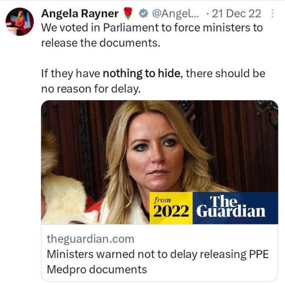 Hey @UKLabour if Angela Rayner has nothing to hide there should be no reason for delay. Don’t demand of others when you refuse to hold yourselves to the same standards.