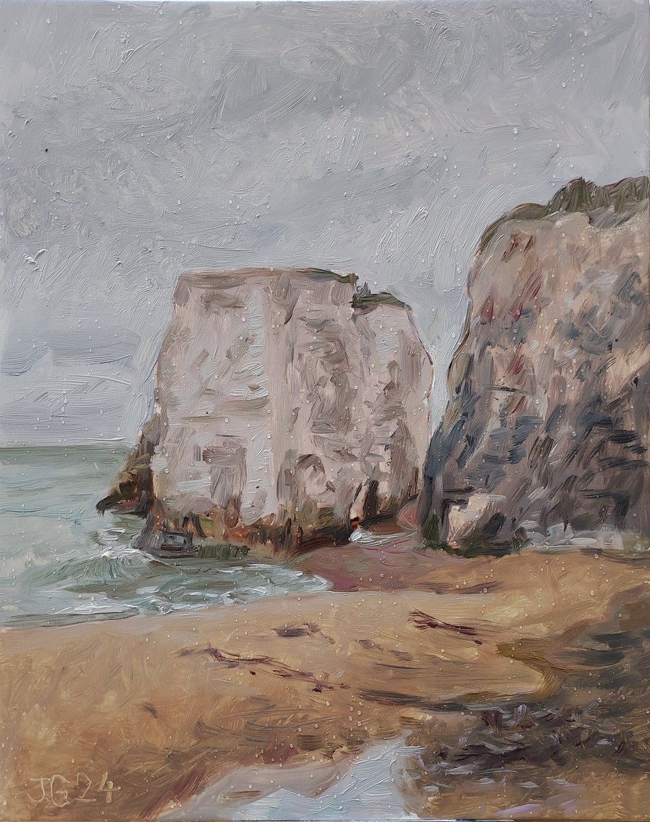 A painting study at Botany Bay in Kent, before I had to give up when it started to rain. 5he tide was going out fast so needed to be quick. Oil on gesso panel, 30 x 24 cm. #Kent #botanybay #landscapeoilpainting #landscapepainting #oilpaintings #oilpaintingonpanel #pleinair #art